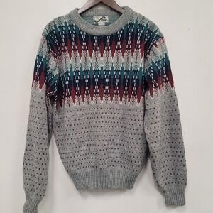 Steep Slopes Mens Vtg Ski Sweater Size L‎ Chunky Nordic Birdseye Multicolor 80s